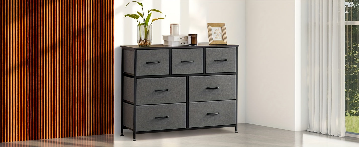 Idle Way Dresser For Bedroom, Storage Cabinet, Fabric Closet Organizer With 7 Drawers, Dresser With Metal Frame And Wood Tabletop, Chest Storage Tower For Nursery, Living Room, Entryway For Lab Storage