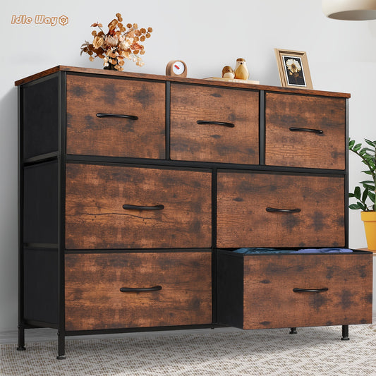 Idle Way Dresser For Bedroom, Storage Cabinet, Fabric Closet Organizer With 7 Drawers, Dresser With Metal Frame And Wood Tabletop, Chest Storage Tower For Nursery, Living Room, Entryway For Lab Storage