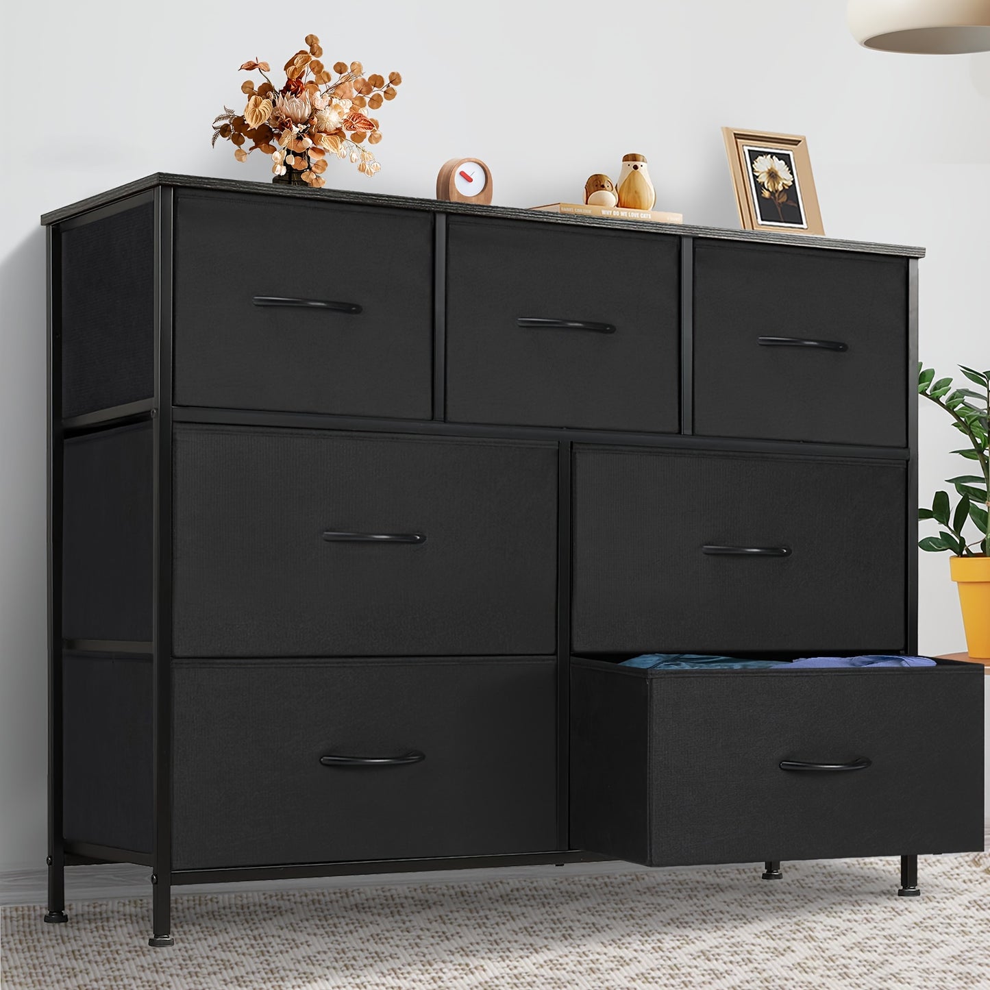 Idle Way Dresser For Bedroom, Storage Cabinet, Fabric Closet Organizer With 7 Drawers, Dresser With Metal Frame And Wood Tabletop, Chest Storage Tower For Nursery, Living Room, Entryway For Lab Storage