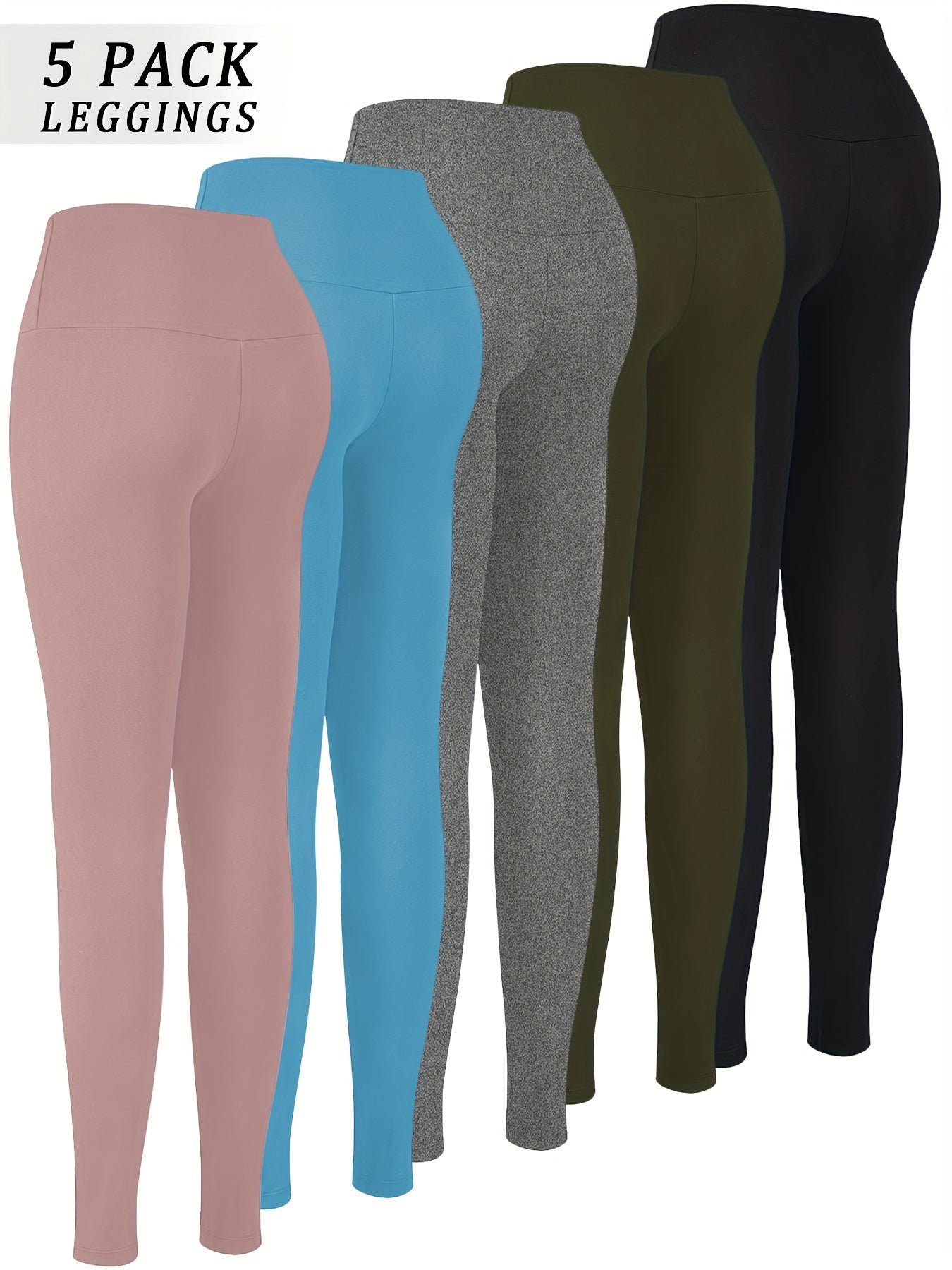 5 Pack High-Waisted Tummy Control Leggings for Women