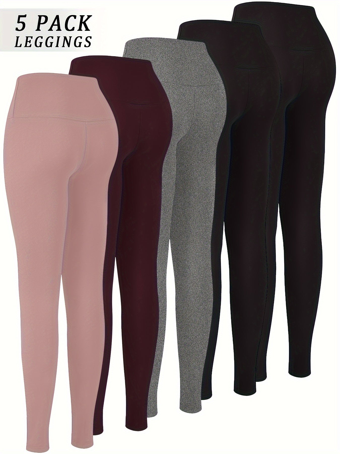 5 Pack High-Waisted Tummy Control Leggings for Women