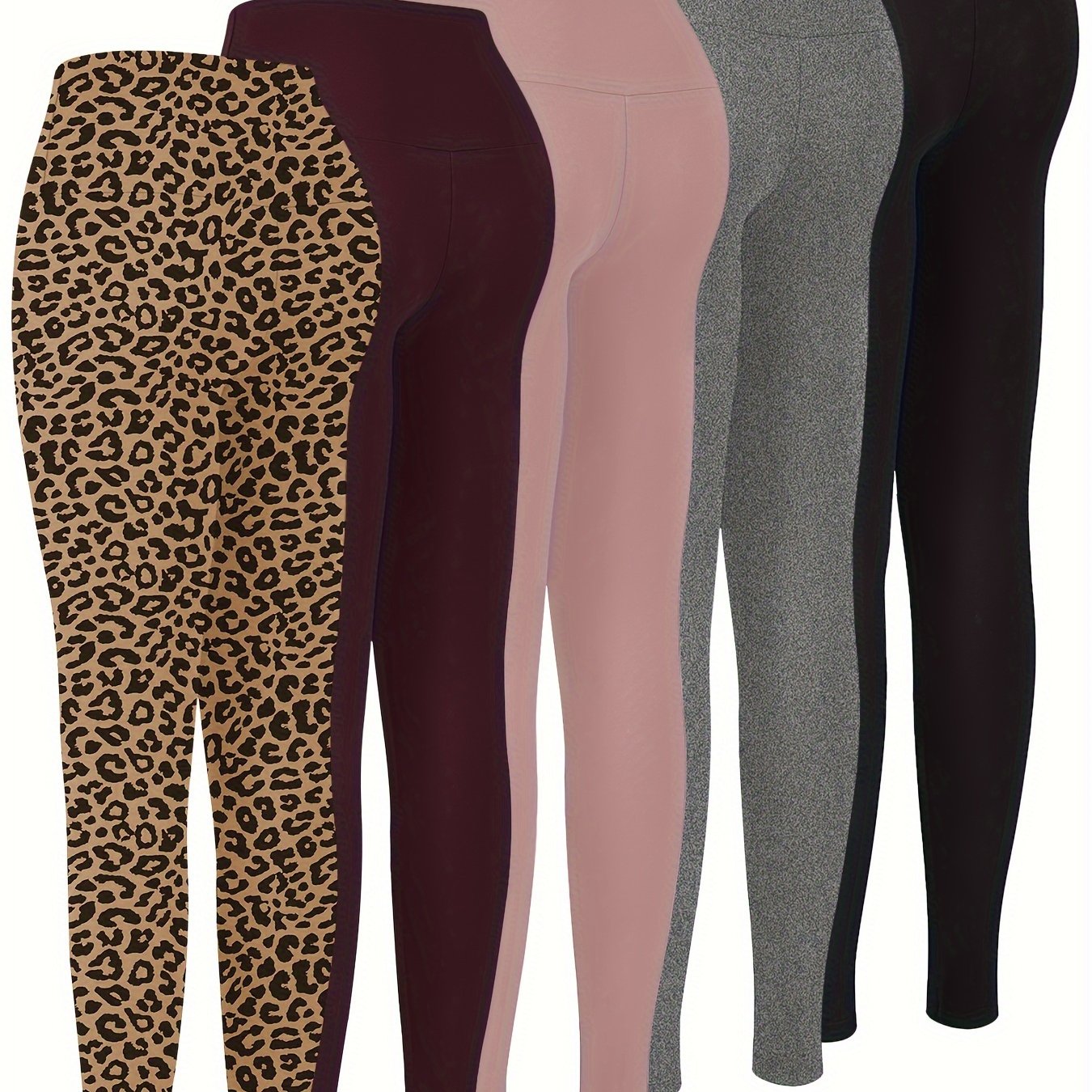 5 Pack High-Waisted Tummy Control Leggings for Women