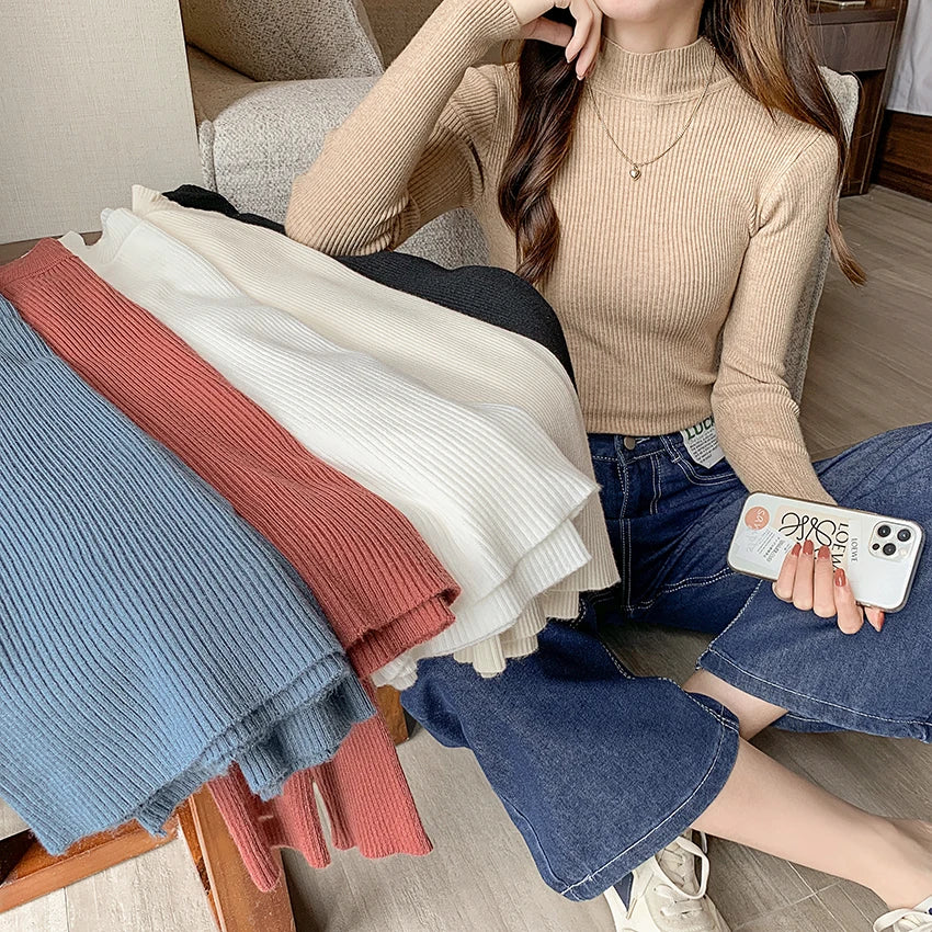 Autumn Winter Mock Neck Women Sweater / Korean Sweaters