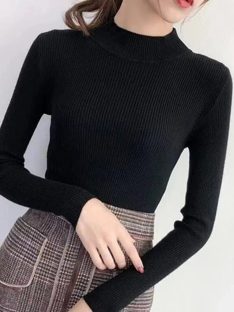 Autumn Winter Mock Neck Women Sweater / Korean Sweaters