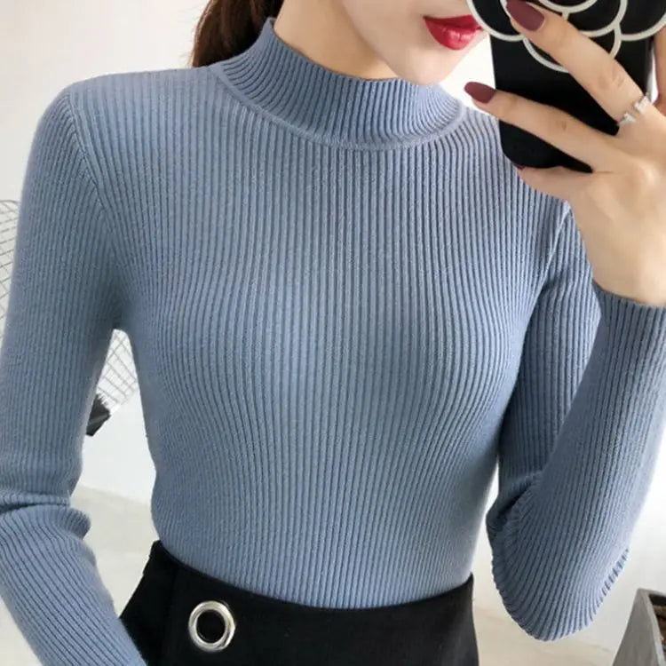 Autumn Winter Mock Neck Women Sweater / Korean Sweaters