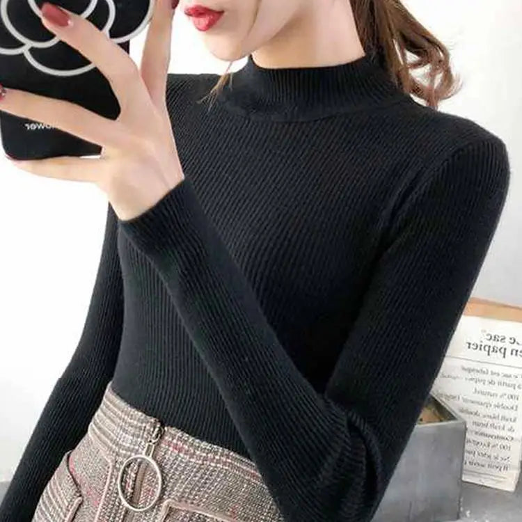 Autumn Winter Mock Neck Women Sweater / Korean Sweaters