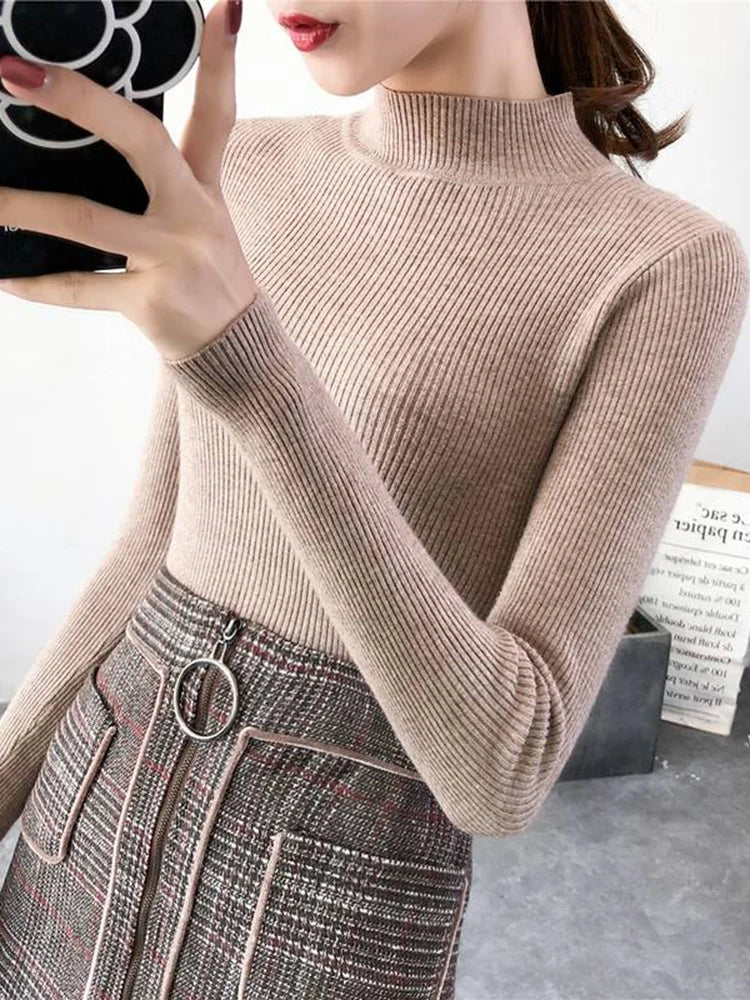 Autumn Winter Mock Neck Women Sweater / Korean Sweaters