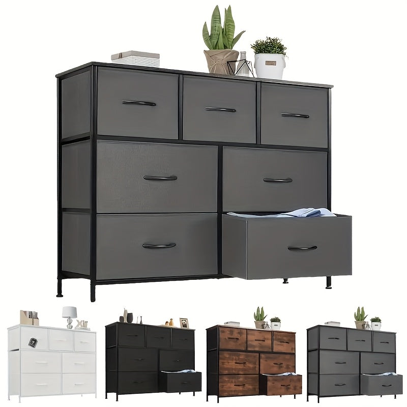 Idle Way Dresser For Bedroom, Storage Cabinet, Fabric Closet Organizer With 7 Drawers, Dresser With Metal Frame And Wood Tabletop, Chest Storage Tower For Nursery, Living Room, Entryway For Lab Storage