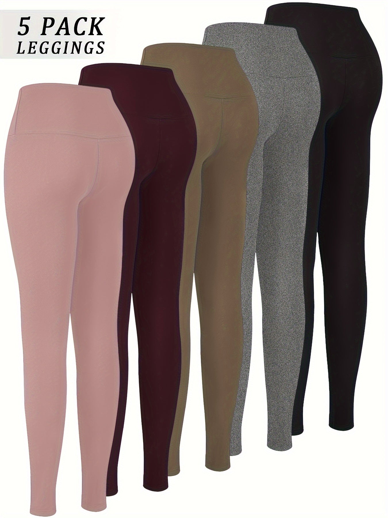 5 Pack High-Waisted Tummy Control Leggings for Women