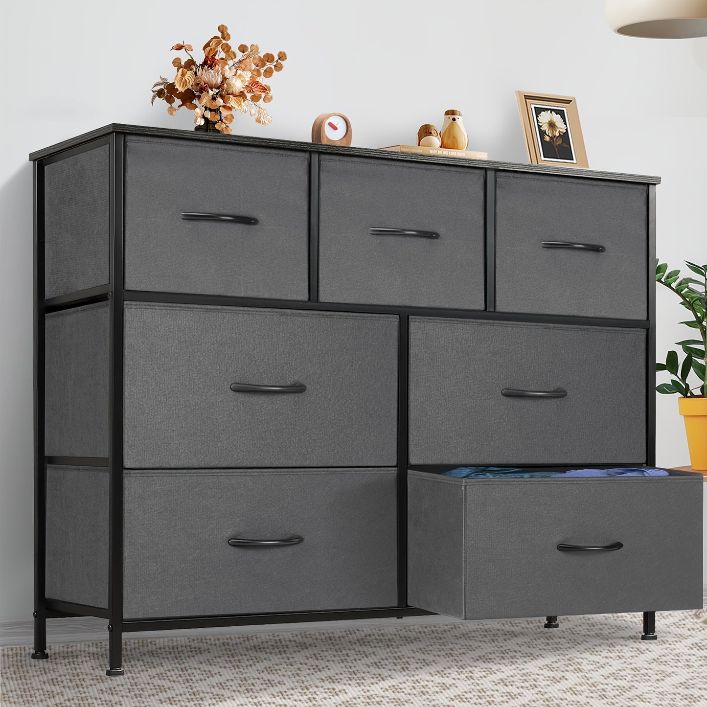 Idle Way Dresser For Bedroom, Storage Cabinet, Fabric Closet Organizer With 7 Drawers, Dresser With Metal Frame And Wood Tabletop, Chest Storage Tower For Nursery, Living Room, Entryway For Lab Storage