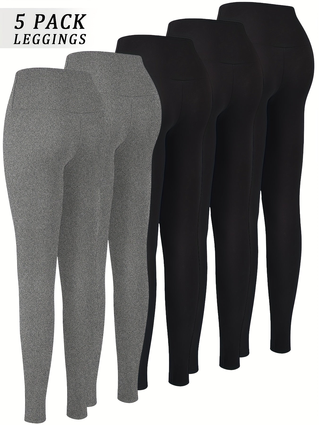 5 Pack High-Waisted Tummy Control Leggings for Women